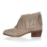 River Island Beige fringed ankle boots. Winter fashion – low heeled boots – fringe footwear