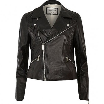 River Island Black leather fitted biker jacket. Casual jackets – winter fashion – follow the trend - flipped
