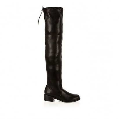 River Island Black over the knee boots. Low heeled boots – winter footwear – follow the trend - flipped