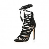 River Island Black strappy tassel heeled sandals. High heels – party shoes – ankle ties