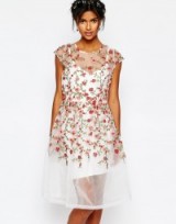 Body Frock Wedding Embroidered Rose Dress in white & pink – occasion dresses – short bridal fashion – floral embroidery – sheer overlay