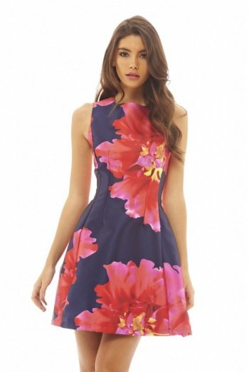 AX PARIS bold floral printed skater dress navy – flower prints – fit and flare party dresses – going out fashion – occasion wear – feminine style - flipped