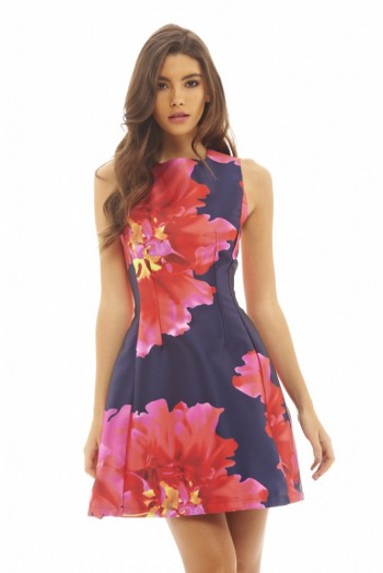 AX PARIS bold floral printed skater dress navy – flower prints – fit and flare party dresses – going out fashion – occasion wear – feminine style