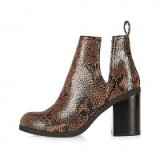 River Island Brown snake print cut-out ankle boots. Animal prints – block heel – high heeled boots