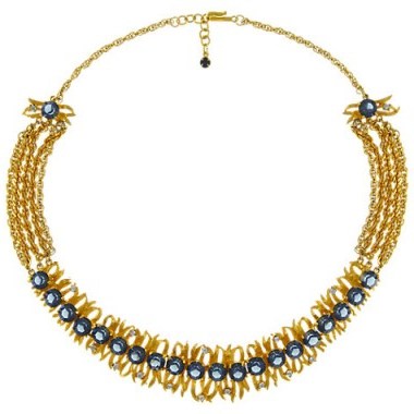 Eclectica Vintage 1960s Kramer Gold Plated & Blue Glass Stone Necklace ~ statement necklaces ~ costume jewellery - flipped