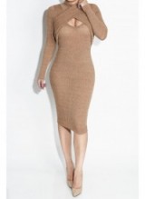 JLuxLabel Camel Ribbed “All Wrapped Up in My Sweater” Dress. Knitwear | knitted dresses | midi length | winter fashion