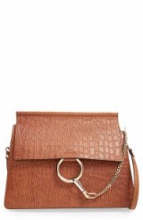 Chloé ‘Faye’ Croc Embossed Leather Shoulder Bag mahogany ~ luxe handbags ~ luxury shoulder bags ~ brown leather bags ~ designer accessories
