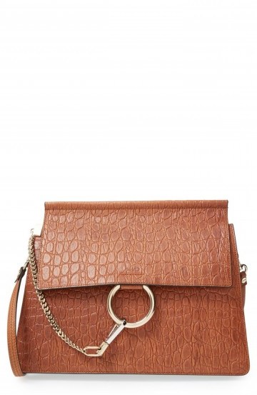 Chloé ‘Faye’ Croc Embossed Leather Shoulder Bag mahogany ~ luxe handbags ~ luxury shoulder bags ~ brown leather bags ~ designer accessories - flipped