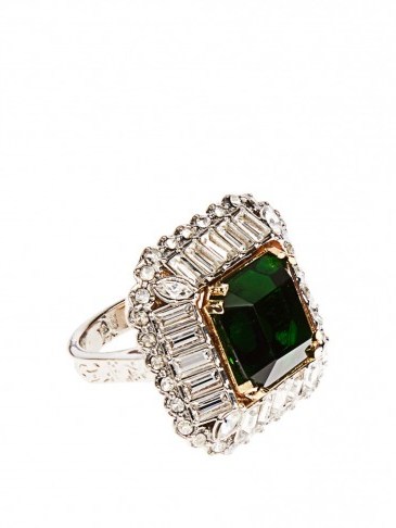 green crystal embellished ring ~ alexander mcqueen ~ bling rings ~ designer jewellery ~ make a statement - flipped