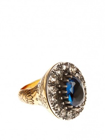 blue crystal embellished ring ~ bling jewellery ~ statement rings ~ alexander mcqueen - flipped