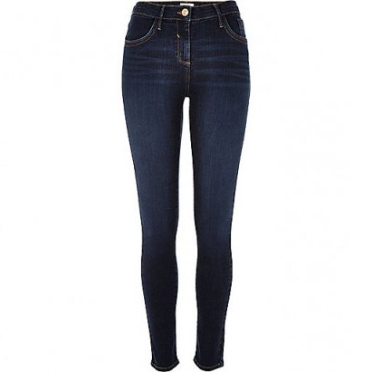 River Island Dark wash Amelie superskinny jeans. Blue denim skinny jeans – casual winter fashion – weekend style - flipped