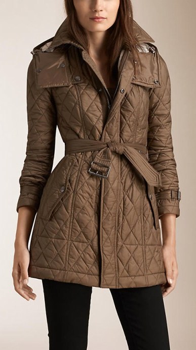 Diamond quilted coat in dusty khaki ~ Burberry coats ~ winter jackets ~ casual style ~ designer outerwear - flipped