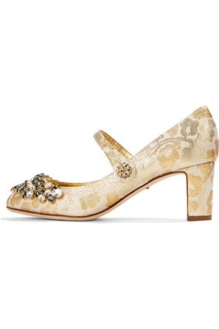 Luxury Mary Janes ~ DOLCE & GABBANA Embellished metallic brocade Mary Jane pumps ~ jewelled shoes ~ designer accessories ~ love Italian fashion - flipped