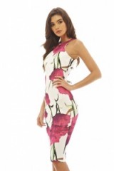 AX PARIS floral printed bodycon midi dress cream & pink – flower prints – sleeveless party dresses – feminine style – going out fashion – evening wear