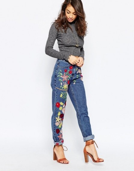 Glamorous Petite Embroidered Gilfriend Jean. Floral jeans | casual fashion | petites - flipped
