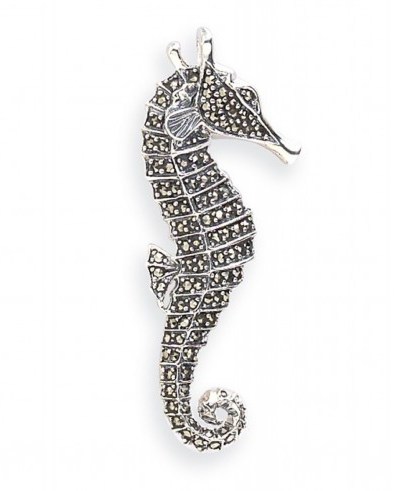 Goldmajor Marcasite & 925 Sterling Silver Plain Seahorse Brooch ~ brooches ~ vintage style jewellery - flipped