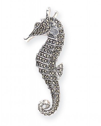 Goldmajor Marcasite & 925 Sterling Silver Plain Seahorse Brooch ~ brooches ~ vintage style jewellery