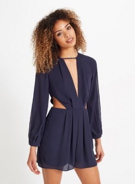 Miss Selfridge Grey Plunge Playsuit. Evening playsuits | party fashion | cut out | deep V neckline | plunging necklines - flipped