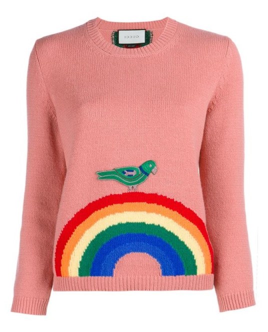 GUCCI Wool Rainbow Knit in pink. Designer knitwear | womens jumpers | knitted sweaters - flipped
