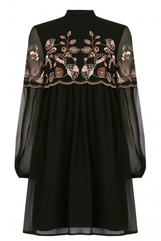 WAREHOUSE – EMBROIDERED GYPSY SMOCK DRESS BLACK. Floral embroidery ...