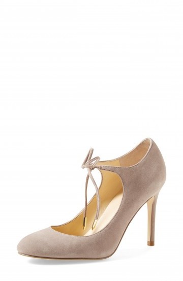 Ivanka Trump ‘Jeanne’ Mary Jane Pump light khaki. High heeled Mary Janes ~ high heels ~ front tie shoes ~ stiletto pumps - flipped