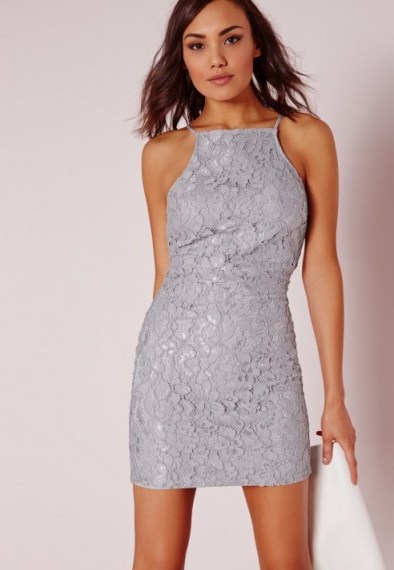 Missguided lace square neck bodycon dress grey. Party dresses ~ affordable luxe ~ going out glamour ~ evening fashion - flipped