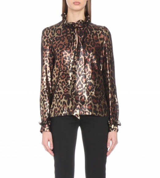 LANVIN Leopard-print silk-blend blouse – designer fashion – animal prints – printed blouses – ruffled neck – metallic style – luxury tops - flipped