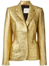 LANVIN metallic blazer in gold – as worn by Kourtney Kardashian making an appearance on the Ellen DeGeneres show, January 2016. Celebrity fashion | designer jackets | what celebrities wear | star style