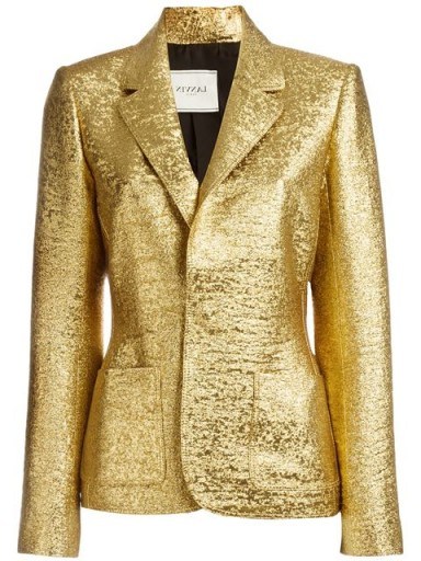 LANVIN metallic blazer in gold – as worn by Kourtney Kardashian making an appearance on the Ellen DeGeneres show, January 2016. Celebrity fashion | designer jackets | what celebrities wear | star style - flipped