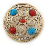 Avalaya Large Vintage Round Turquoise Stone, Crystal Brooch ~ brooches ~ jewellery ~ red and blue stones