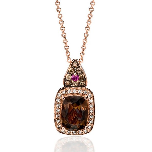 Le Vian 14ct Strawberry Gold diamond and quartz pendant ~ bling pendants ~ diamonds ~ jewels ~ pink sapphires ~ jewellery - flipped