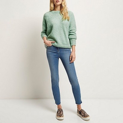 River Island Light green fluffy wool-blend jumper. Soft touch jumpers – casual sweaters – winter fashion - flipped