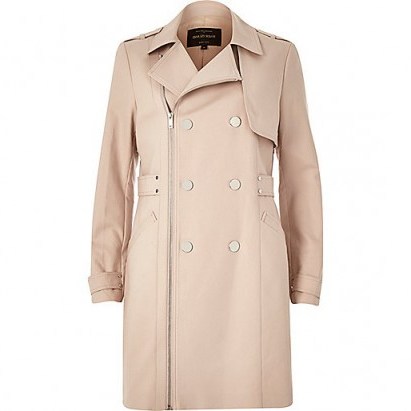 River Island Light pink smart zip-up mac coat. Winter fashion – rain coats – fashionable macs - flipped