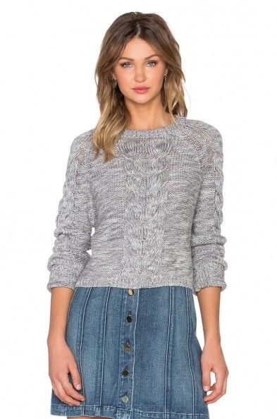 LOVERS + FRIENDS X REVOLVE Darcy Crop Sweater in grey – as worn by Vanessa Hudgens in Los Angeles, 7 January 2016. Celebrity fashion | casual star style | knitted sweaters | knitwear | what celebrities wear - flipped