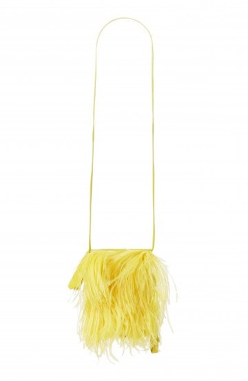 Marques’Almeida Suede & Feather Handbag with Key Chain in yellow ~ luxe shoulder bags ~ luxury hand bags ~ feathered bags ~ feathers - flipped