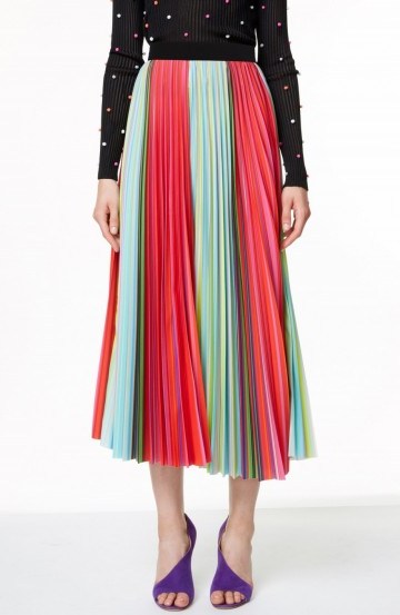 Mary Katrantzou Resort 2016 Pleated Rainbow Stripe Midi Skirt ~ pleats ~ multi-coloured ~ designer midi skirts - flipped