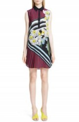 Mary Katrantzou Print silk sleeveless shirt dress in daffodil burgundy ~ designer dresses ~ floral prints ~ printed fashion
