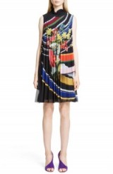 Mary Katrantzou Stripe & Floral Print Pleated Swing Dress ~ designer prints ~ printed dresses ~ occasion wear