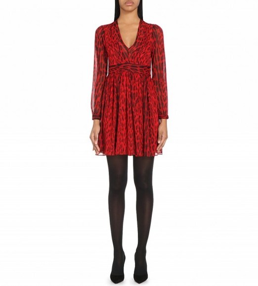 MICHAEL MICHAEL KORS Animal-print chiffon dress red – designer dresses – leopard prints – printed fashion - flipped