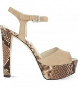 MICHAEL MICHAEL KORS Trish snake-embossed leather heeled sandals taupe – 70s style platforms – retro – designer shoes – animal print high heels