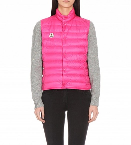 MONCLER Liane quilted gilet fuschia – bright pink gilets – sleeveless jackets – padded – casual fashion – body warmers - flipped