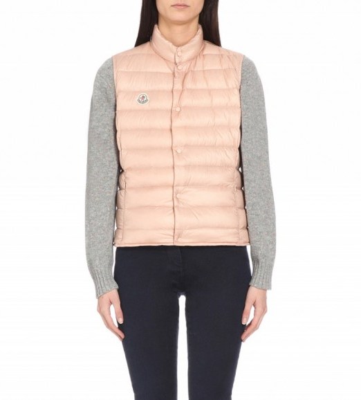 MONCLER Liane quilted gilet pale rose – light pink gilets – casual fashion – sleeveless jackets – body warmers - flipped