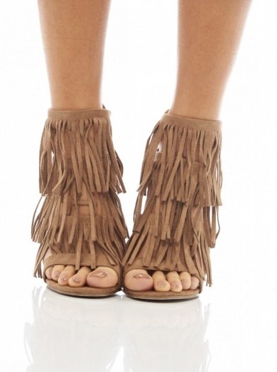 AX PARIS multi tassel faux suede heels mocha – fringed sandals – high heels shoes – party accessories – going out – evening footwear – tan / brown - flipped