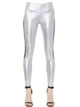 NORMA KAMALI LAMINATED STRETCH JERSEY LEGGINGS. Metallic silver | disco pants | designer trousers | shimmering bottoms