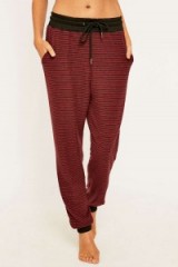 Out From Under Cosy Striped Joggers in maroon. Womens joggers | leisurewear | sportswear | sports pants | casual fashion | jogging bottoms