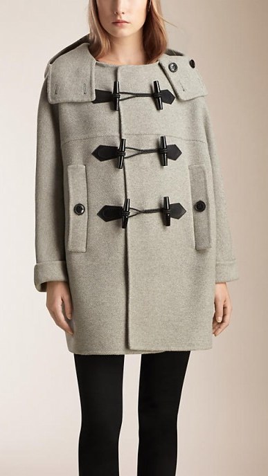 Burberry oversized virgin wool cashmere duffle coat in light grey melange ~ winter coats ~ casual luxe ~ designer outerwear - flipped