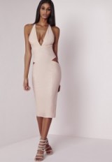 Missguided peace + love plunge cut-out midi dress nude. Party dresses ~ plunging neckline ~ going out glamour ~ evening fashion ~ glamorous style