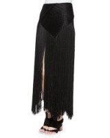 Proenza Schouler Woven Long Fringe Skirt black – as worn by Olivia Palermo at the Stylebop and Next Paris Party in Paris, France, 24 January 2016. Celebrity fashion | star style | Paris Fashion Week | what celebrities wear | fringed maxi skirts