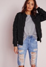 MISSGUIDED quilted jacket rib collar bomber black. Casual jackets | on trend fashion | weekend style clothing