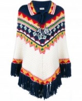 SAINT LAURENT Intarsia Knit Poncho. Multi-coloured ponchos | designer knitwear | knitted outerwear